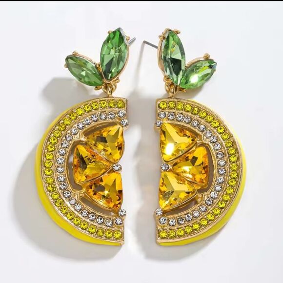 New Lemon Crystal & Glass Rhinestone Earrings - Picture 1 of 9